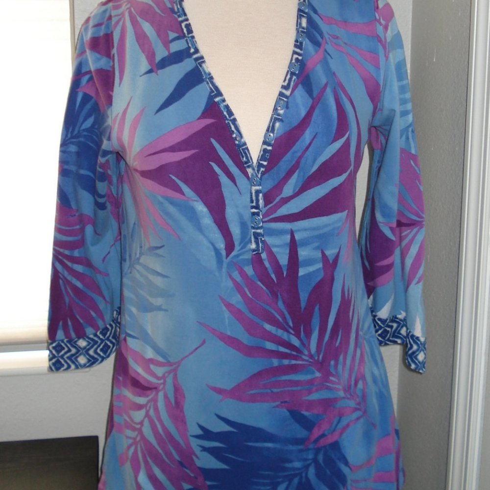 Cotton Medium Tropical Tunic Purples and Blues
